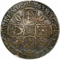 reverse of 1 Crown - Charles II - 1'st Portrait (1663) coin with SP# 3354 from England.