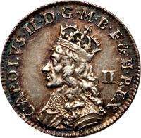 obverse of 2 Pence - Charles II (1660 - 1662) coin with SP# 3387 from England.