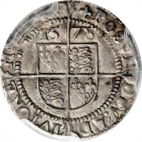 reverse of 3 Pence - Elizabeth I (1578) coin with SP# 2573 from England.