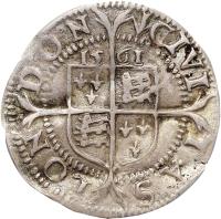 reverse of 1 1/2 Pence - Elizabeth I (1561) coin with SP# 2568 from England.