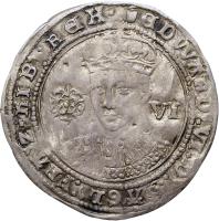 obverse of 6 Pence - Edward VI (1551 - 1553) coin with SP# 2483 from England.