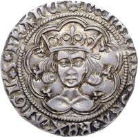 obverse of 1 Groat - Henry VI - Calais mint; Rosette-mascle (1430 - 1431) coin with SP# 1859 from England.