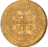 reverse of 1/2 Noble - Edward III - Pre-Treaty Coinage (1351 - 1361) coin with SP# 1494 from England.