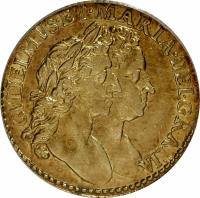 obverse of 1/2 Guinea - William & Mary (1689) coin with SP# 3429 from England.