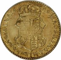 reverse of 1/2 Guinea - William & Mary (1689) coin with SP# 3429 from England.