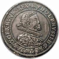 obverse of 1 Thaler - Rudolf II (1601 - 1610) coin with KM# 246 from German States. Inscription: RVDOLPHVSII · D · G · RO · IM · SE · NG · GER · HVN · BO · REX