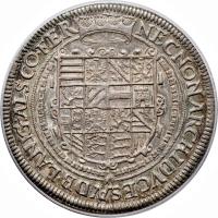 reverse of 1 Thaler - Rudolf II (1601 - 1610) coin with KM# 246 from German States. Inscription: NECNONARCHIDVCESƷDB · LANDG:ALS · CO · FER