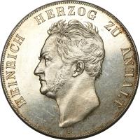 obverse of 2 Thaler / 3 1/2 Gulden - Heinrich (1840) coin with KM# 39 from German States. Inscription: HEINRICH HERZOG ZU ANHALT A