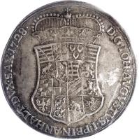 obverse of 2/3 Thaler - Johann August (1728) coin with KM# 31 from German States. Inscription: D · G · IOH · AVGVSTVS · I · PRIN · ANHALT · DVX · SAX · 1728 ·