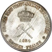 reverse of 1 Kronenthaler - Leopold I (1834) coin with KM# 202 from German States. Inscription: SEGEN DES BADISCHEN BERGBAUES 1834 KRONEN-THALER