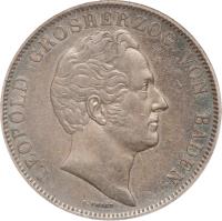 obverse of 2 Thaler / 3 1/2 Gulden - Leopold I (1841 - 1843) coin with KM# 212 from German States. Inscription: LEOPOLD GROSHERZOG VON BADEN C.VOIGT