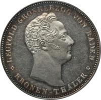 obverse of 1 Kronenthaler - Leopold I - Customs union (1836) coin with KM# 206 from German States. Inscription: LEOPOLD GROSHERZOG VON BADEN KRONEN THALER