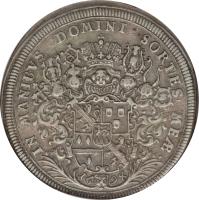 reverse of 1 Thaler - Lother Franz (1694) coin with KM# 87 from German States. Inscription: IN MANIBVS DOMINI SORTES MEÆ · N 16 94