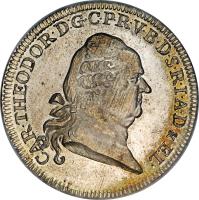 obverse of 1 Conventionsthaler - Karl Theodor (1778 - 1781) coin with KM# 560 from German States. Inscription: CAR THEODOR DG CPRVBDSRIAD & EL