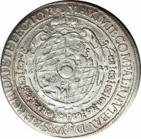 obverse of 1 Thaler - Maximilian I (1625) coin with KM# 194 from German States. Inscription: MAXIMIL COM. PAL. RH. VT. BAV. D - VX. S. R. I. ARCHIDAP. ET. ELECTOR.