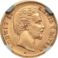 obverse of 5 Mark - Ludwig II (1877 - 1878) coin with KM# 904 from German States. Inscription: LUDWIG II KOENIG V. BAYERN