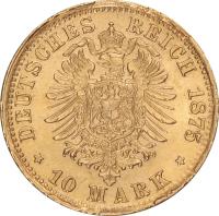 reverse of 10 Mark - Ludwig II (1874 - 1881) coin with KM# 898 from German States. Inscription: DEUTSCHES REICH 1875 * 10 Mark *