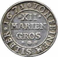 reverse of 12 Mariengroschen - Moritz (1670 - 1672) coin with KM# 81 from German States.