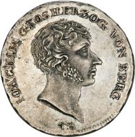 obverse of 1 Cassa Thaler - Joachim Murat (1807) coin with KM# 12 from German States. Inscription: IOACHIM GROSHERZOG VON BERG T:S