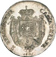 reverse of 1 Cassa Thaler - Joachim Murat (1807) coin with KM# 12 from German States. Inscription: 1 BERGISCHER CASSA THALER N 1807