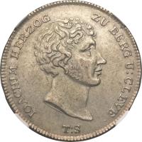 obverse of 1 Reichsthaler - Joachim Murat (1806) coin with KM# 11 from German States. Inscription: OACHIM HERZOG ZU BERG U: CLEVE T:S