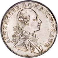 obverse of 1 Conventionsthaler - Alexander (1777) coin with KM# 304 from German States. Inscription: ALEXANDER · D:G:MARCH:BRAND: