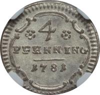 reverse of 4 Pfennig - Karl Alexander (1764 - 1789) coin with KM# 273 from German States. Inscription: 4 PFENNING 1781