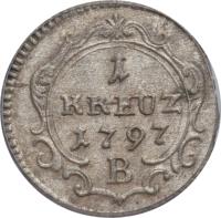 reverse of 1 Kreuzer - Friedrich Wilhelm II (1792 - 1797) coin with KM# 6 from German States.