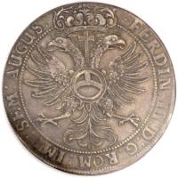 obverse of 1 Thaler - Ferdinand III (1650 - 1657) coin with KM# 116 from German States. Inscription: · FERDIN : III : D:G : ROM : IMP : SEM : AUGUS: