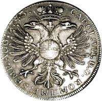 obverse of 1 Thaler - Karl VII (1743) coin with KM# 183 from German States. Inscription: CAROL:VII. D.G. ROM:IMP: SEMP.AUG: 1743.