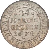 reverse of 24 Mariengroschen - Johann Friedrich (1672 - 1674) coin with KM# 139 from German States.