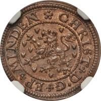 obverse of 3 Pfennig (1620 - 1622) coin with KM# 25 from German States. Inscription: CHRIST D.G EP MINDEN