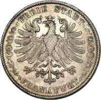 obverse of 2 Thaler / 3 1/2 Gulden (1841 - 1855) coin with KM# 329 from German States. Inscription: FREIE STADT FRANKFURT