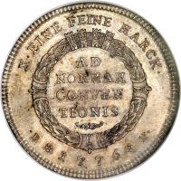 reverse of 1 Conventionsthaler - Hausen Bridge (1776) coin with KM# 256 from German States. Inscription: X · EINE FEINE MARCK · AD NORMAM CONEEN TIONIS · B 1776 N ·