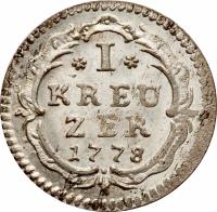 reverse of 1 Kreuzer (1778 - 1789) coin with KM# 257 from German States. Inscription: 1 KREUZER 1778