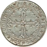 reverse of 60 Kreuzer (1672 - 1675) coin with KM# 146 from German States. Inscription: TURRIS FORTISSIMA.1672* NOMEN DOMINI