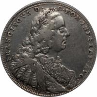 obverse of 1 Thaler - Franz I (1746) coin with KM# 32 from German States. Inscription: FRANCISCVS D. G.ROM.IMP.SEMP.AVG. P.P. WERNER