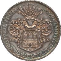 reverse of 1 Thaler - Karl VI - Augsburg Confession (1730) coin with KM# 379 from German States. Inscription: MONET. NOV. CIVITAT. HAMBVRG. ANNO IVBIL. II. 1730 I · H · L ·