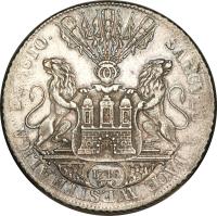 reverse of 1 Thaler - Franz I - Peace of Westphalia (1748) coin with KM# 405 from German States. Inscription: SAECVLO A PACE WESTPHALICA EXACTO 1748