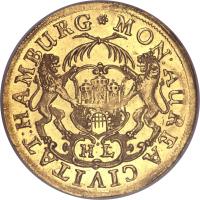 obverse of 2 Ducat - Trade Coinage (1669 - 1694) coin with KM# 247 from German States. Inscription: MON: AUREA CIVITAT:HAMBURG