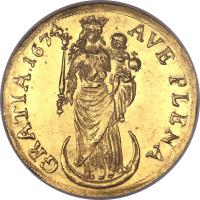 reverse of 2 Ducat - Trade Coinage (1669 - 1694) coin with KM# 247 from German States. Inscription: .AVE PLENA GRATIA.1674.