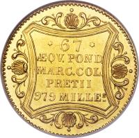 reverse of 1 Ducat - Trade Coinage (1854 - 1867) coin with KM# 579 from German States. Inscription: * 67 * · QV.POND. MARC.COL. PRETII 979 MILLES