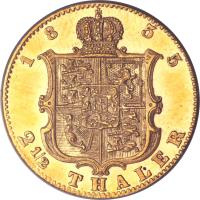 reverse of 2 1/2 Thaler - Georg V (1853 - 1855) coin with KM# 223 from German States. Inscription: 1855 2 1/2 THALER