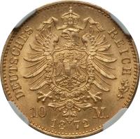 reverse of 10 Mark - Ludwig III (1872 - 1873) coin with KM# 350 from German States. Inscription: DEUTSCHES REICH 10 M. 1872