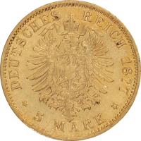 reverse of 5 Mark - Ludwig III (1877) coin with KM# 356 from German States. Inscription: DEUTSCHES REICH 1877 * 5 MARK *