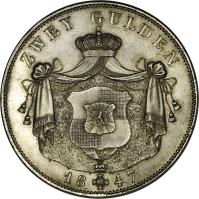 reverse of 2 Gulden - Friedrich Wilhelm Konstantin (1846 - 1847) coin with KM# 48 from German States. Inscription: ZWEY GULDEN 18 47