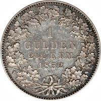 reverse of 1 Gulden - Friedrich Wilhelm IV (1852) coin with KM# 5 from German States. Inscription: 1 GULDEN 24½ E.F.M. 1852