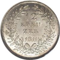 reverse of 12 Kreuzer - Karl I (1811) coin with KM# 47 from German States. Inscription: 12 KREU ZER 1811