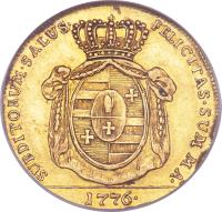 reverse of 5 Thaler - Friedrich August (1776) coin with KM# 87 from German States. Inscription: SUBDITORUM · SALUS · FELICITAS · SUM MA · 1776 ·