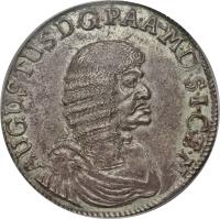 obverse of 2/3 Thaler (1670 - 1674) coin with KM# 169 from German States. Inscription: AUGUSTUS.D.G.P.A.A-M.D.S.I.C.E.M